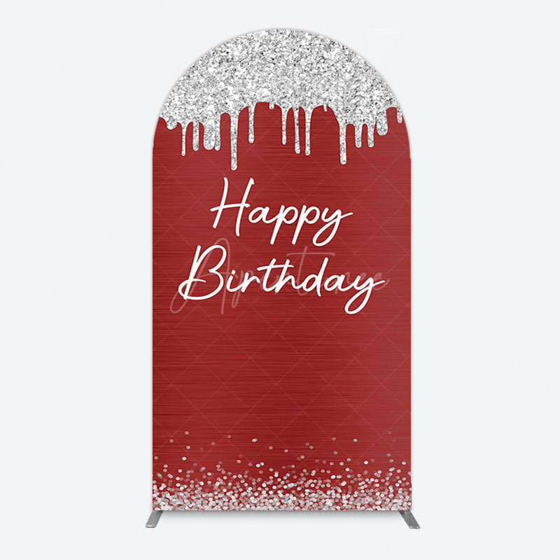 Aperturee - Aperturee Red Silver Glitter Happy Birthday Arch Backdrop