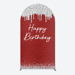 Aperturee - Aperturee Red Silver Glitter Happy Birthday Arch Backdrop