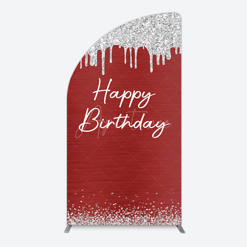 Aperturee - Aperturee Red Silver Glitter Happy Birthday Half Moon Arch Backdrop