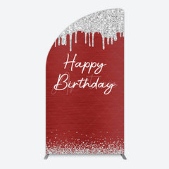 Aperturee - Aperturee Red Silver Glitter Happy Birthday Half Moon Arch Backdrop