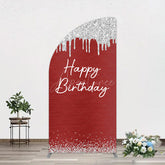 Aperturee - Aperturee Red Silver Glitter Happy Birthday Half Moon Arch Backdrop