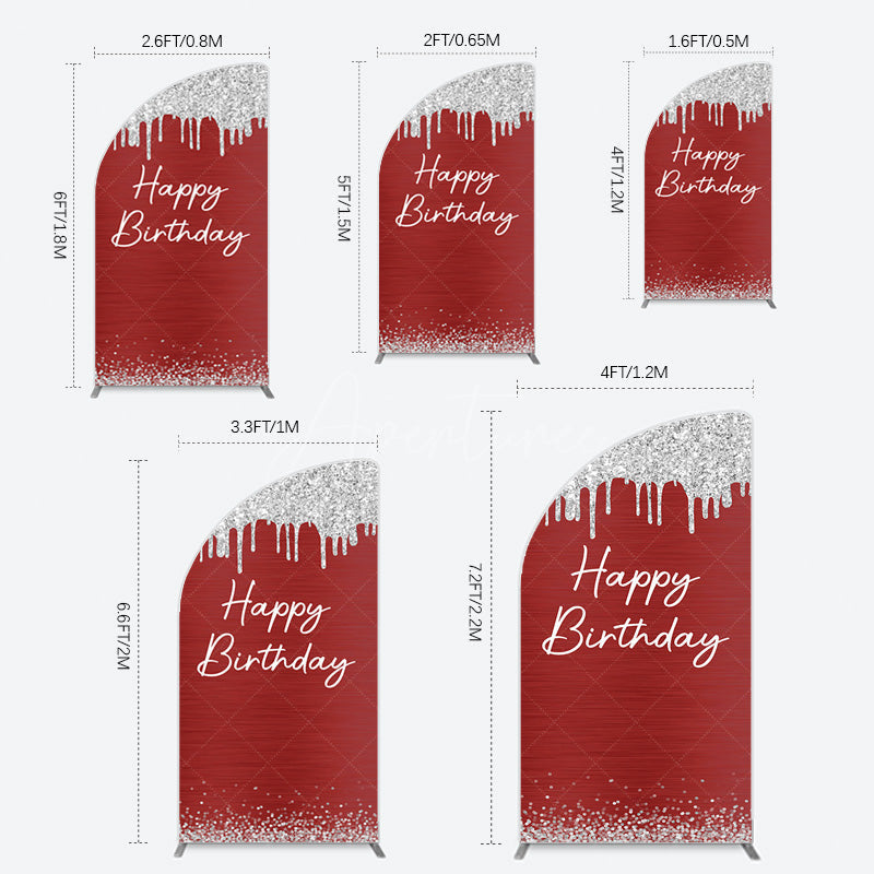 Aperturee - Aperturee Red Silver Glitter Happy Birthday Half Moon Arch Backdrop