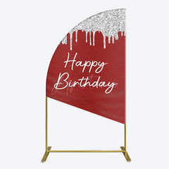Aperturee - Aperturee Red Silver Glitter Happy Birthday Half Moon Arch Backdrop
