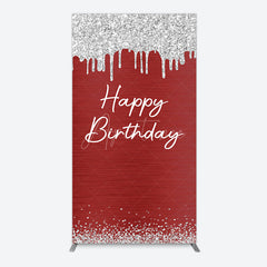 Aperturee - Aperturee Red Silver Glitter Happy Birthday Rectangle Backdrop