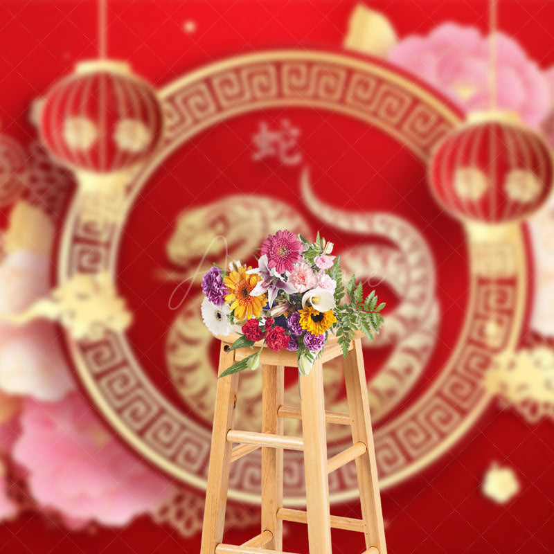 Aperturee - Aperturee Red Snake Chinese New Year Spring Festival Backdrop