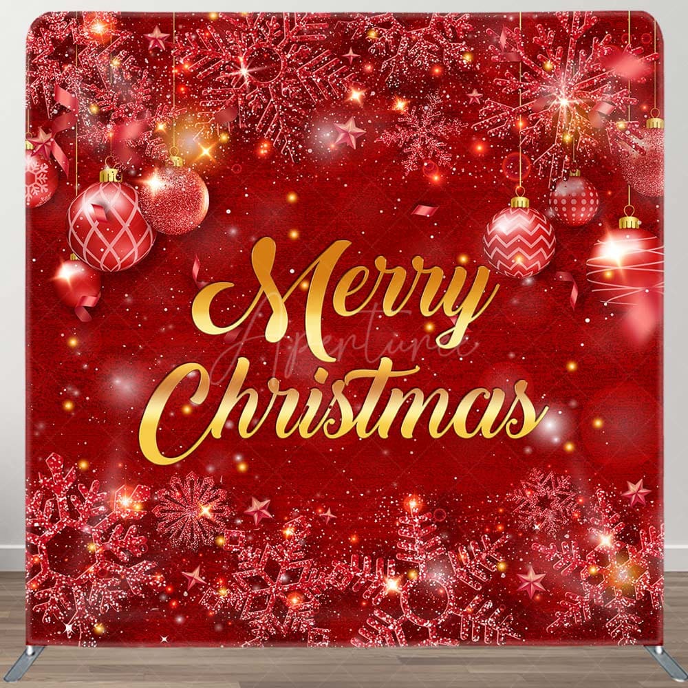 Aperturee - Aperturee Red Snowflake Balls Fabric Tension Christmas Backdrop