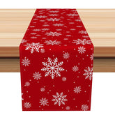 Aperturee - Aperturee Red Snowflake Repeat Merry Christmas Table Runner