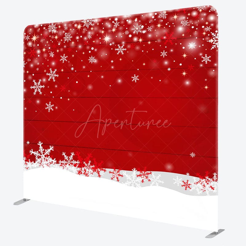 Aperturee - Aperturee Red Snowflake Wood Christmas Tension Fabric Backdrop