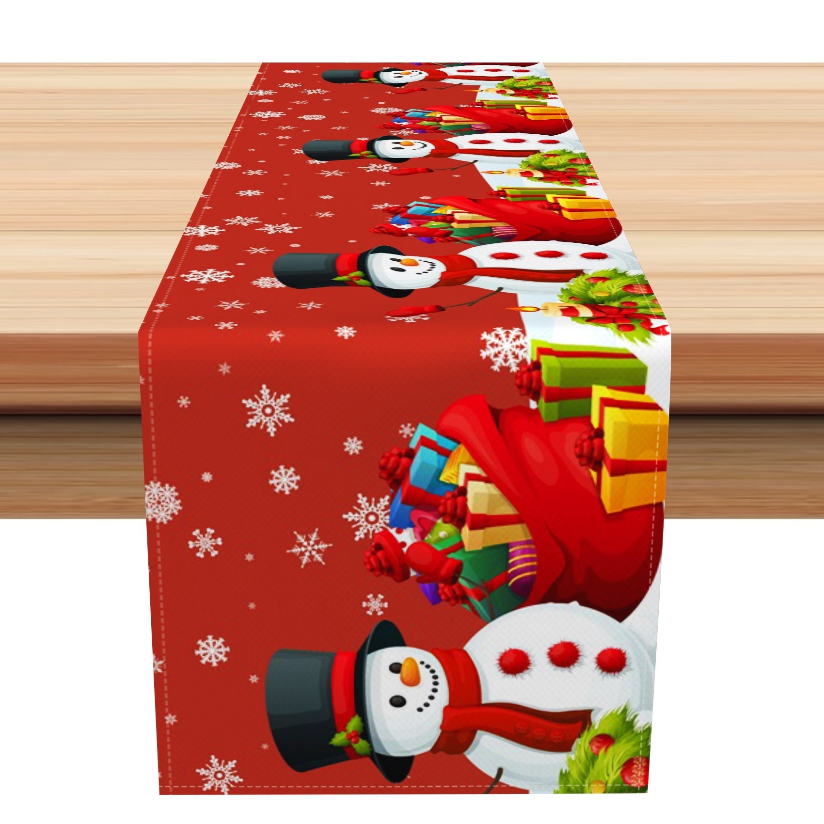 Aperturee - Aperturee Red Snowman Gifts Snowflakes Christmas Table Runner