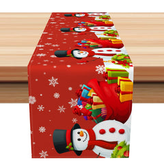 Aperturee - Aperturee Red Snowman Gifts Snowflakes Christmas Table Runner