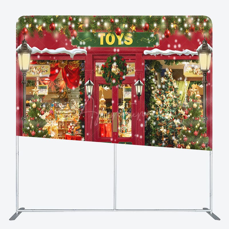 Aperturee - Aperturee Red Snowy Toy Store Wreath Xmas Pillow Case Backdrop