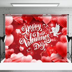 Aperturee - Aperturee Red Sparkle Balloons Angel Valentines Day Backdrop