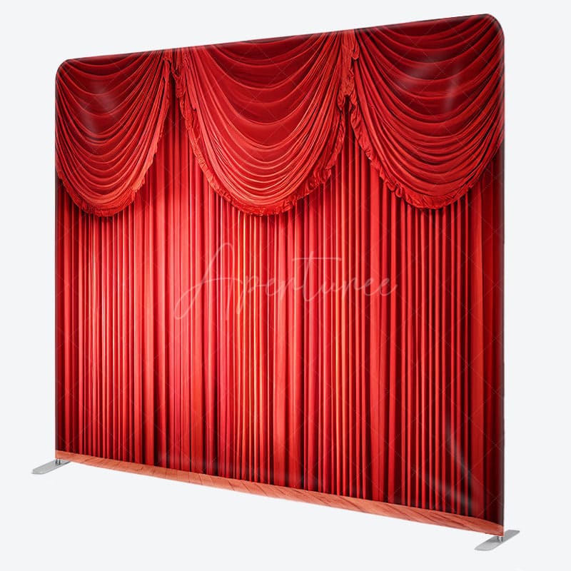 Aperturee - Aperturee Red Stage Curtains Photo Square Tension Backdrop