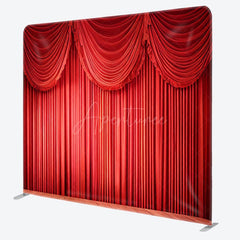 Aperturee - Aperturee Red Stage Curtains Photo Square Tension Backdrop