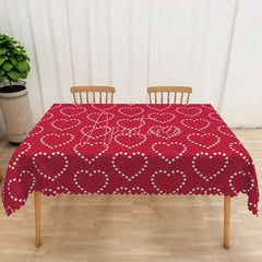 Aperturee - Aperturee Red Star Heart Rectangle Tablecloth White Starry Love Table Cover Valentine Day Holiday Party Decor
