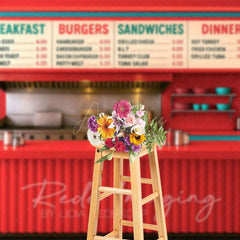 Aperturee - Aperturee Red Teal Retro 50s Diner Cake Smash Photo Backdrop