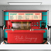 Aperturee - Aperturee Red Teal Retro 50s Diner Cake Smash Photo Backdrop