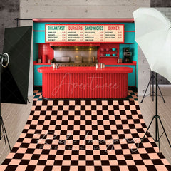 Aperturee - Aperturee Red Teal Retro 50s Diner Cake Smash Sweep Backdrop