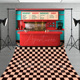 Aperturee - Aperturee Red Teal Retro 50s Diner Cake Smash Sweep Backdrop