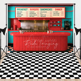 Aperturee - Aperturee Red Teal Retro Diner Plaid Floor Combo Set Backdrop