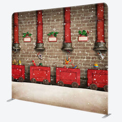 Aperturee - Aperturee Red Train Gifts Brick Wall Xmas Pillow Case Backdrop