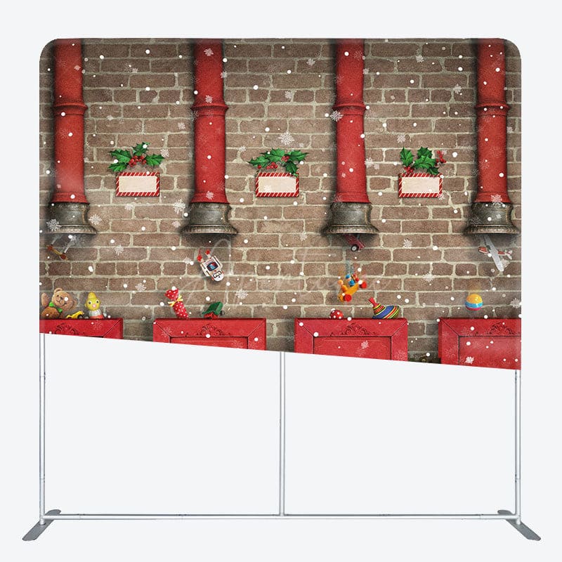 Aperturee - Aperturee Red Train Gifts Brick Wall Xmas Pillow Case Backdrop