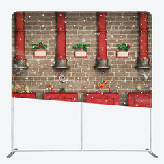 Aperturee - Aperturee Red Train Gifts Brick Wall Xmas Pillow Case Backdrop
