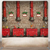 Aperturee - Aperturee Red Train Gifts Brick Wall Xmas Pillow Case Backdrop