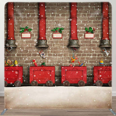 Aperturee - Aperturee Red Train Gifts Brick Wall Xmas Pillow Case Backdrop