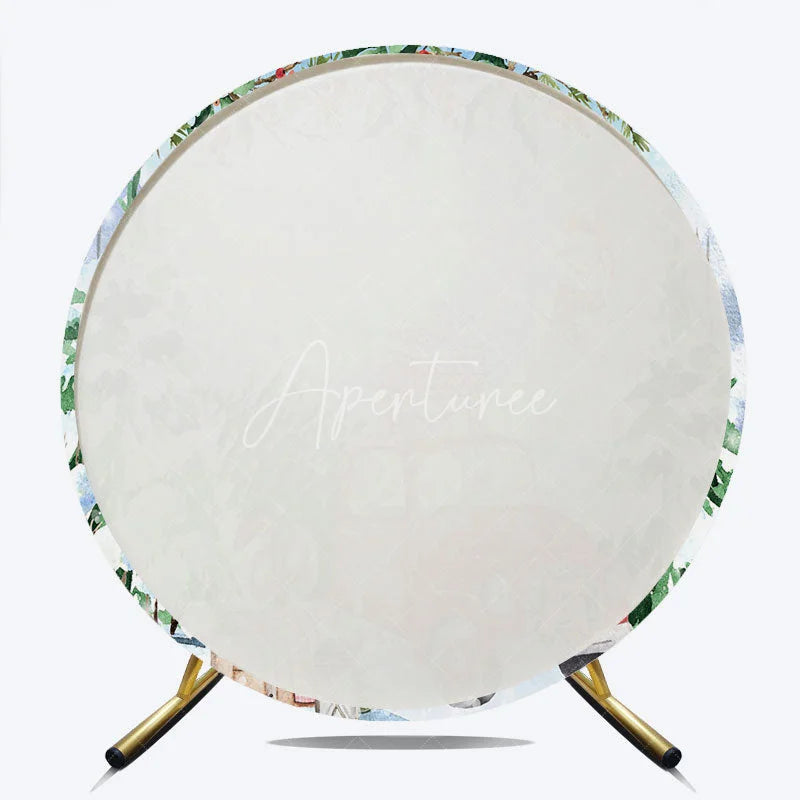 Aperturee - Aperturee Red Truck Christmas Round Backdrop Watercolor Winter Snowman Photography Background