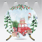 Aperturee - Aperturee Red Truck Christmas Round Backdrop Watercolor Winter Snowman Photography Background
