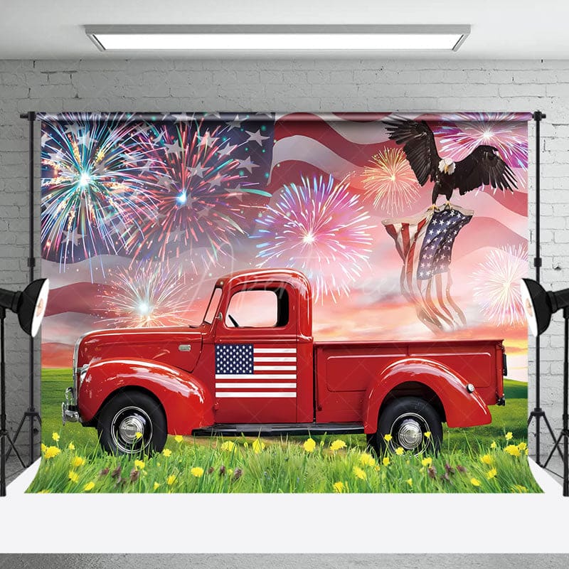 Aperturee - Aperturee Red Truck Eagle Flag Independence Day Combo Set Backdrop
