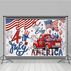 Aperturee - Aperturee Red Truck Flag 4th of July Independence Day Backdrop