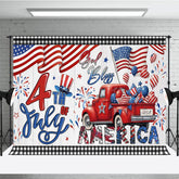 Aperturee - Aperturee Red Truck Flag 4th of July Independence Day Backdrop