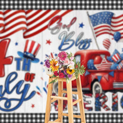 Aperturee - Aperturee Red Truck Flag 4th of July Independence Day Backdrop