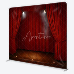 Aperturee - Aperturee Red Velvet Theater Stage Square Double-Sided Backdrop Dramatic Spotlights and Wooden Floor for Events