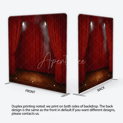 Aperturee - Aperturee Red Velvet Theater Stage Square Double-Sided Backdrop Dramatic Spotlights and Wooden Floor for Events