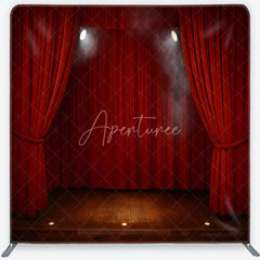 Aperturee - Aperturee Red Velvet Theater Stage Square Double-Sided Backdrop Dramatic Spotlights and Wooden Floor for Events