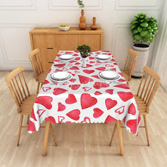 Aperturee - Aperturee Red Watercolor Heart Pattern Rectangle Tablecloth Hand Painted Love Art Table Cover Cute Valentine Home Decor