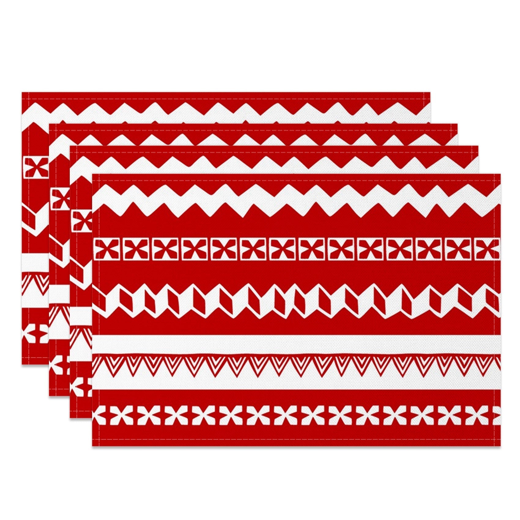 Aperturee - Aperturee Red White Abstract Fair Isle Xmas Set Of 4 Placemats
