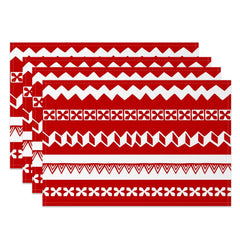 Aperturee - Aperturee Red White Abstract Fair Isle Xmas Set Of 4 Placemats