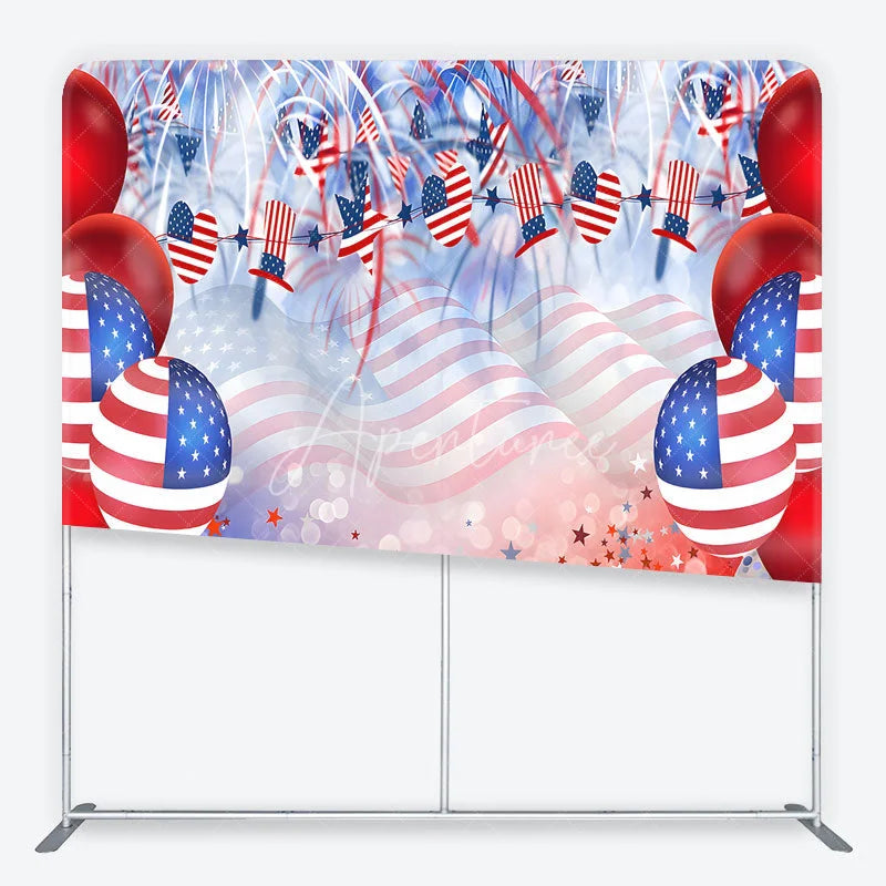 Aperturee - Aperturee Red White and Blue American Flag Square Double-Sided Backdrop Patriotic Celebration Party Decor