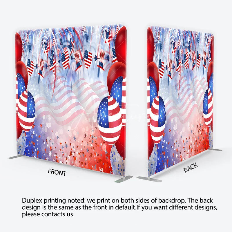 Aperturee - Aperturee Red White and Blue American Flag Square Double-Sided Backdrop Patriotic Celebration Party Decor