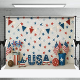 Aperturee - Aperturee Red White and Blue Patriotic Photography Backdrop USA Letters Festive Bunting Garland for Independence Day Celebration