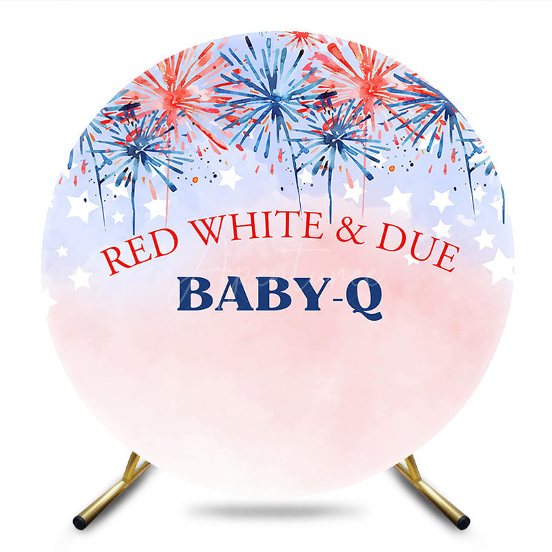Aperturee - Aperturee Red White And Due Holiday Round Baby Shower Backdrop