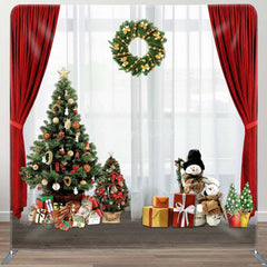 Aperturee - Aperturee Red White Curtain Christmas Tree Square Backdrop