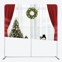 Aperturee - Aperturee Red White Curtain Christmas Tree Square Backdrop
