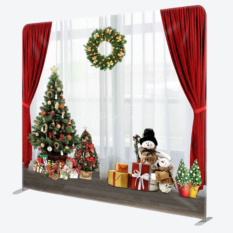 Aperturee - Aperturee Red White Curtain Christmas Tree Square Backdrop