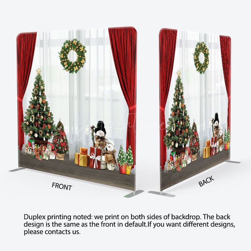 Aperturee - Aperturee Red White Curtain Christmas Tree Square Backdrop