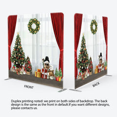 Aperturee - Aperturee Red White Curtain Christmas Tree Square Backdrop